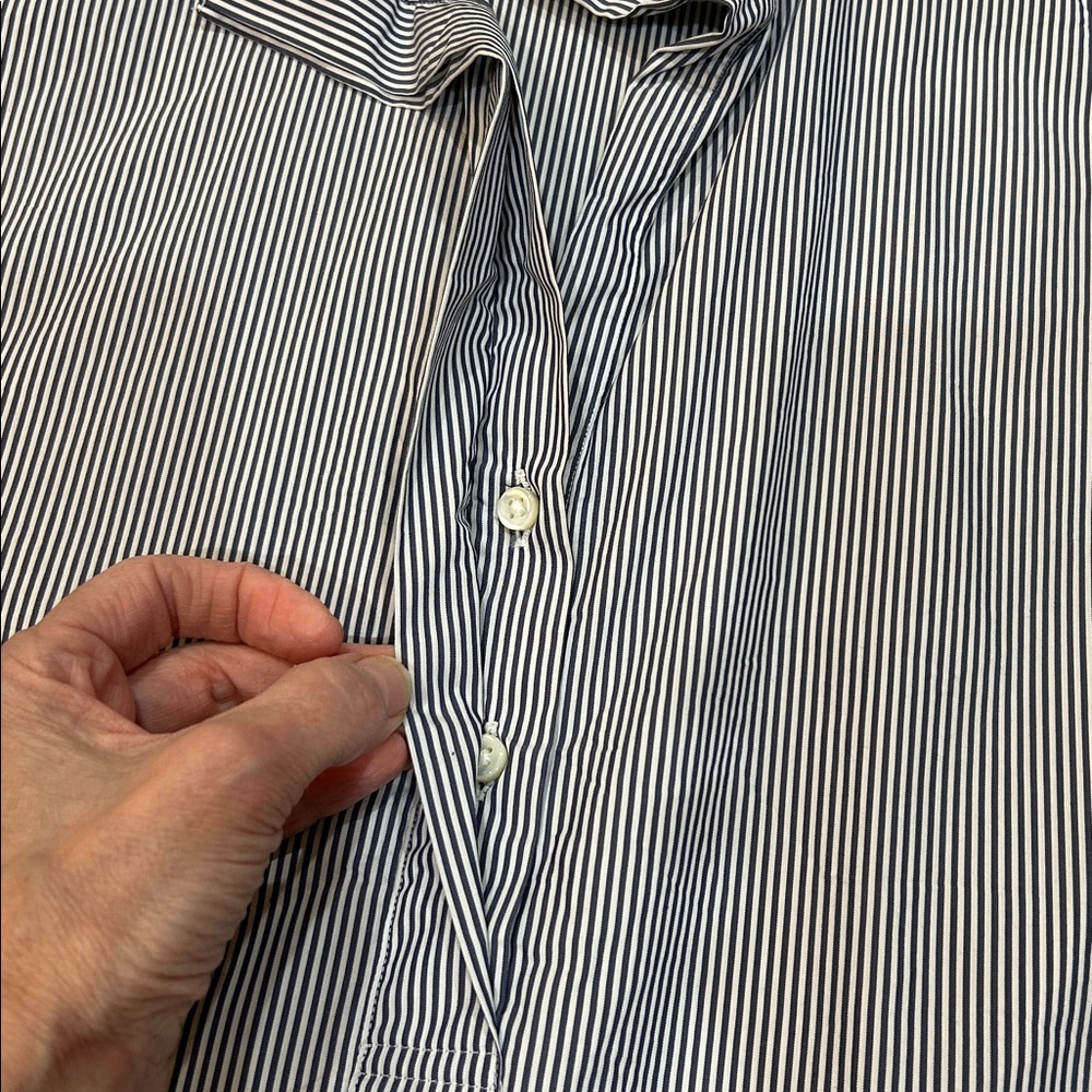ANN MASHBURN Soleil Blue and White Pinstripe Short-Sleeve Popover Shirt Small - Picture 10 of 10